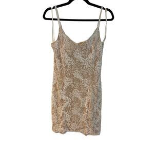 Jovani Off White V Neck-Line Hand Beaded Mini Dress Size 6